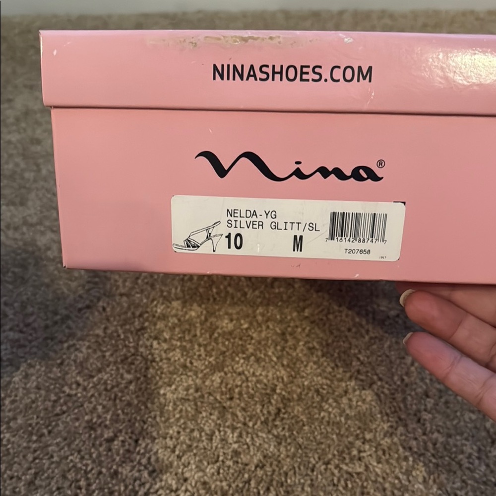 Nina Nelda YG Silver Strappy Heels for Special Occasions - Picture 2 of 5